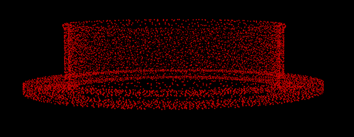 Red point-cloud CAD model with a configured grasp point